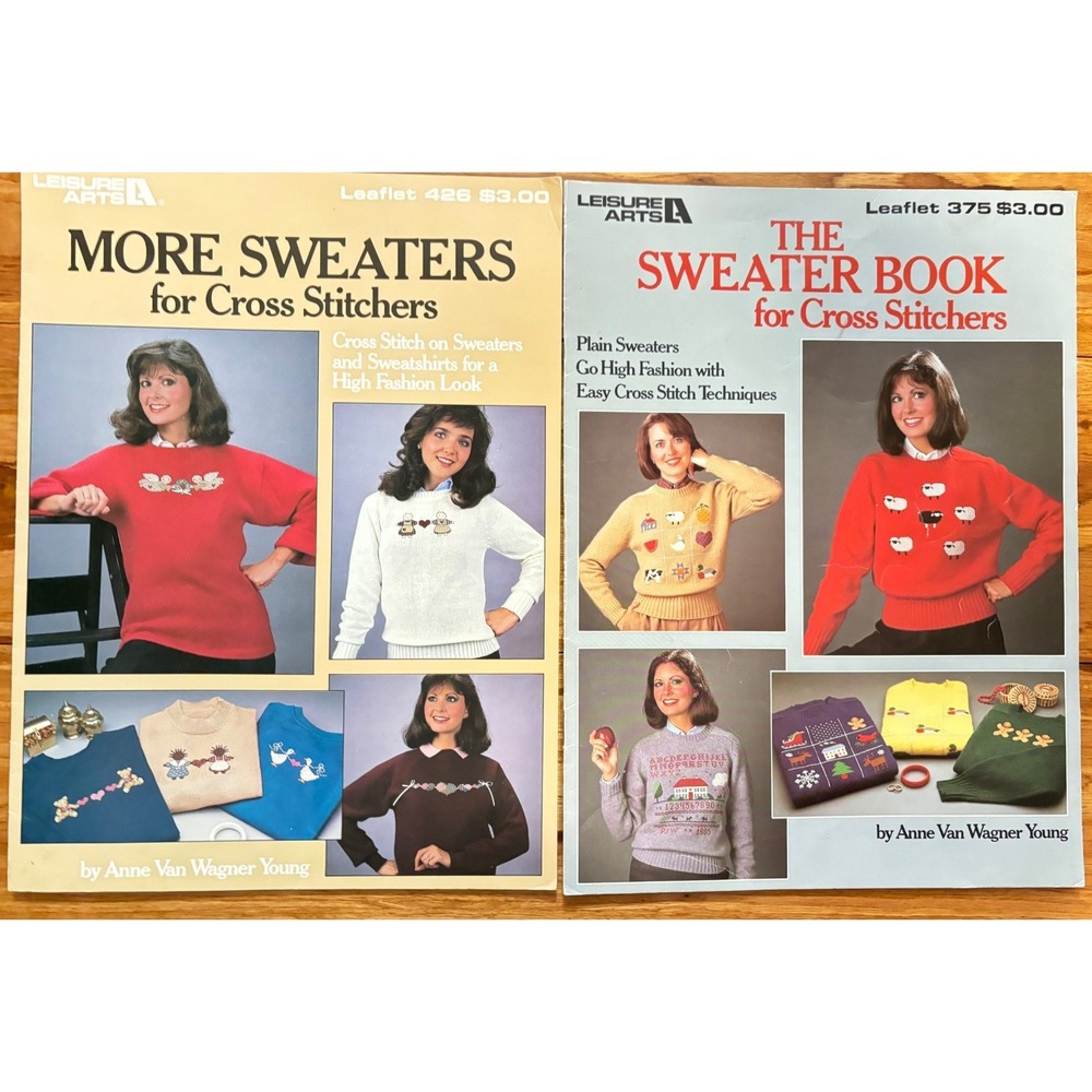 Leisure‎ Arts Cross Stitch Sweater Pattern Booklets Leaflets 375 426 Vintage 80s
